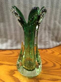 Green art glass vase