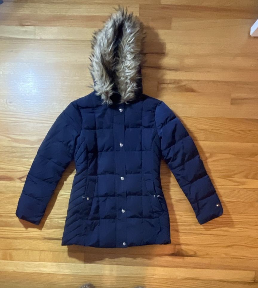 Tommy Hilfiger Womens SMALL Coat Down Filled Jacket Puffer Parka FUR LINED Hood