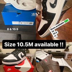 Size 10.5M Air Jordan 1 Low Concord, Dunk Low Panda, Brown Supreme Air Force, Adifom 