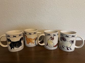 4 vintage cat mugs coffee tea