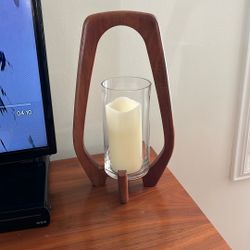 West Elm Mid Century Teak Centerpiece Candle Holder 