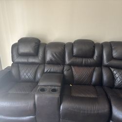 Leather Sectional, Electric with USB Ports, Reclining