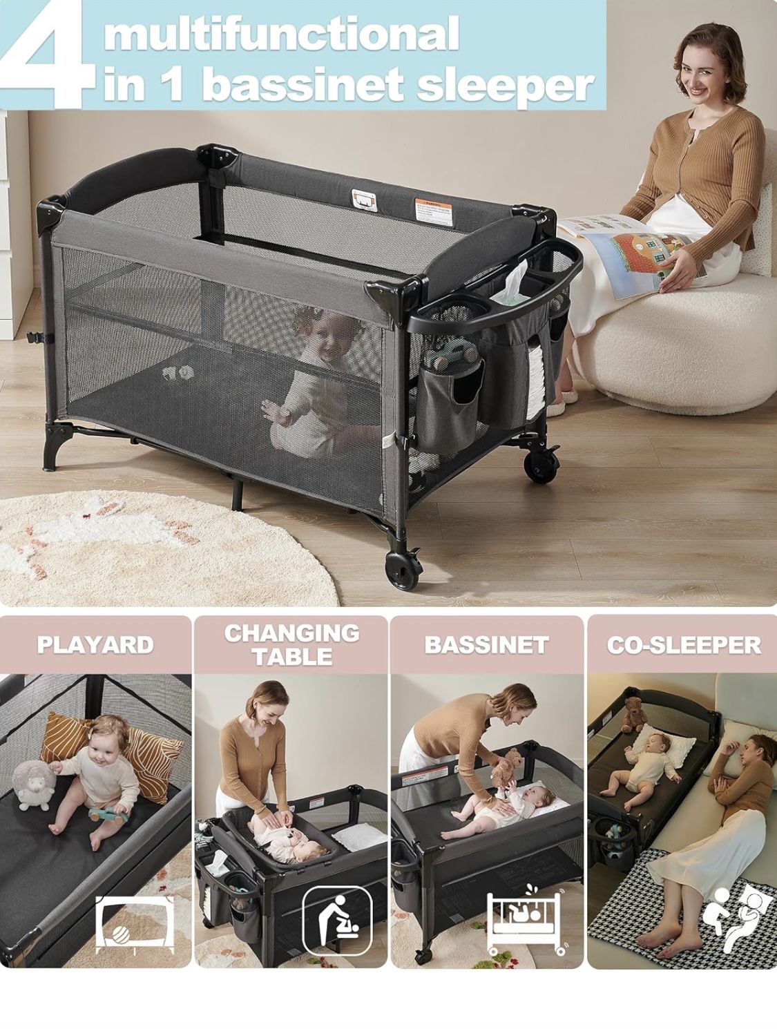 4 In 1 Baby Bedside Sleeper - Bassinet