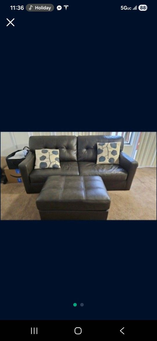Brown Love Seat And Ottoman