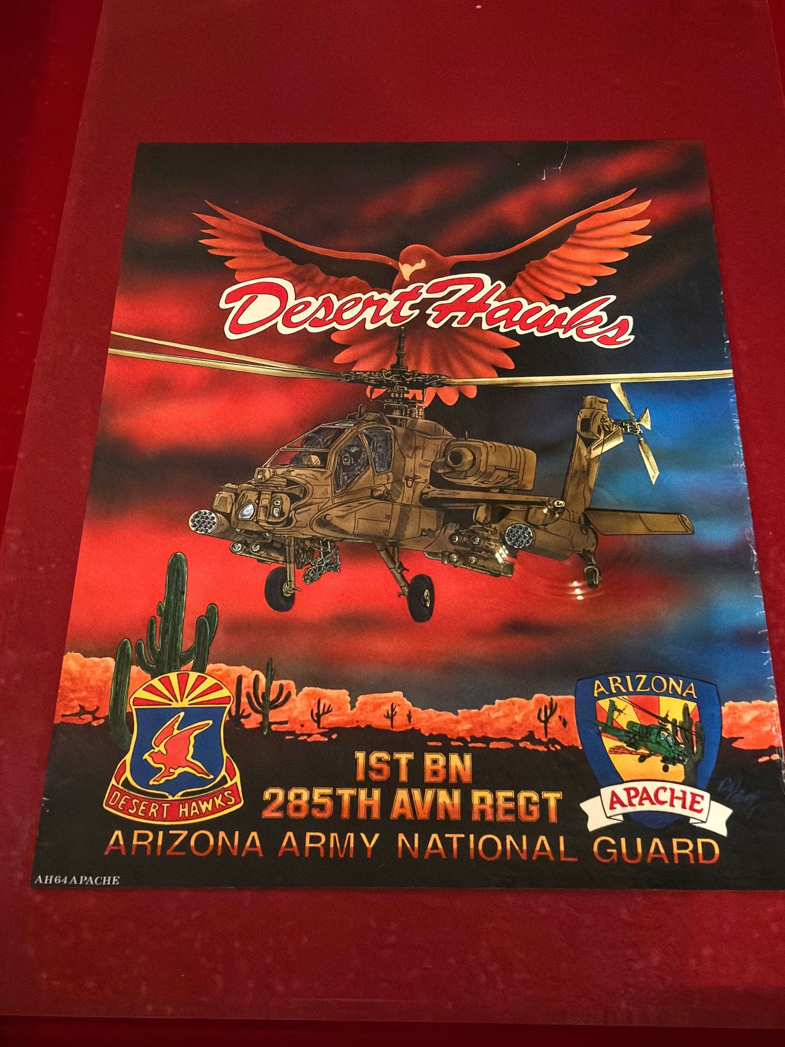 Vintage Arizona Army National Guard Apache Desert Hawks Helicopter Propaganda Poster
