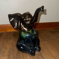 APROPOS Home Collection Lucky Elephant 10" Ceramic Figurine bronze green metalic