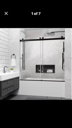 56 - 60 in. W x 58 in. H Sliding Frameless Tub Door in Matte Black