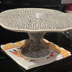 Polish Pottery  Christmas Cake Pedestal 
