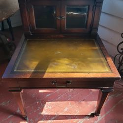Antique Walnut Duncan Phyfe Style End Table Beveled Glass Doors