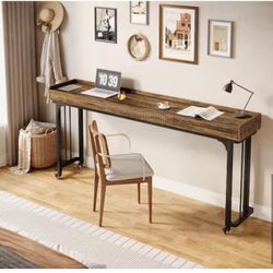 78.7 in.  Brown Overbed Table Computer Desk with Wheels, Makeup Table w/ Mirror Y-62