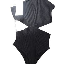 Zara Ribbed Cotton Blend Cut Out  Bodysuit Women’s Black Size M - Medium - NWT