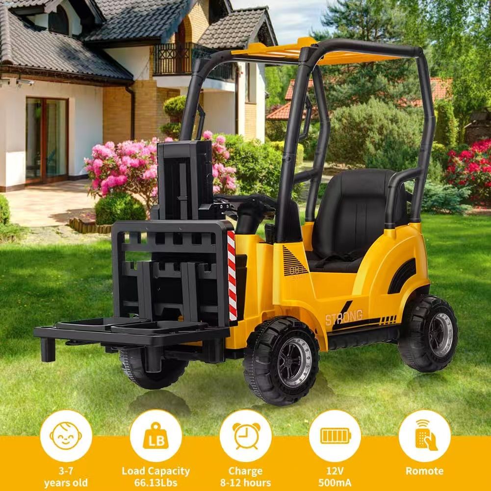 12V Forklift Ride-On: Indoor/Outdoor Fun, Realistic Design, 66lb Max Load, Remote Control, Ages 3-7 - Yellow $150 
