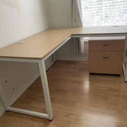 Opened Box L Shaped Oak Desk 