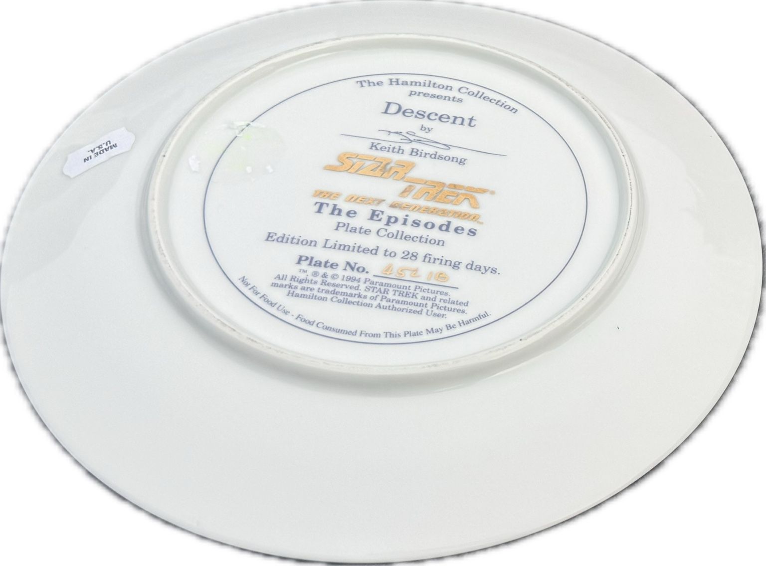 Star Trek Collectors Plate Data