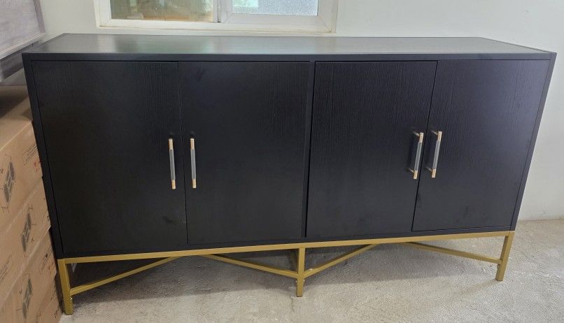 New Sideboard Buffet Cabinet with Storage, 4 Door Modern Cupboard w/Cross-Leg Design, Console Table