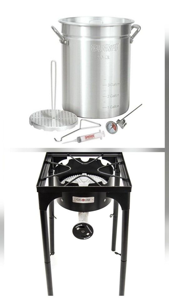 🔥🔥Outdoor Fryer Kit Bundle, 30qt Bayou Classic Turkey Fryer, 200,000 BTU Gas One Propane Burner