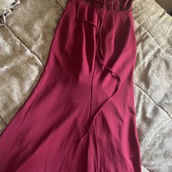 Burgundy Maxi Dress With Lace Up Back & Built In Bra