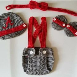 Crochet Baby Boy Alabama Crimson Tide Football Inspired Outfit Photo Prop 