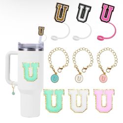 Stanley Cup Accessories Set,3 Pcs 0.4in Straw Cover, 3 Pcs Letter Stanley Charm, 3 Pcs Letter Towel Stickers Fits Stanley 40&30 Oz Tumbler(U)