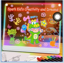 19.7-Inch Rechargeable Doodle Glow LED Note Board,15-Color Light Effects,Neon Light Up Drawing Tablet Up Drawing Pad Dry Erase with Built-in Stand,Gif