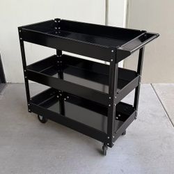 New In Box 30x16x31 Inches Tall 3 Tiers Rolling Metal Push Cart Dolly For Tools Cleaning Supply Warehouse Office Push Organizer 