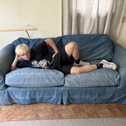 Blue 2-Seater Sofa with Removable Cushion Covers