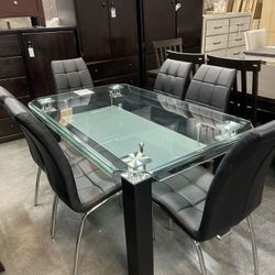 7-piece Dining Set Glass Top