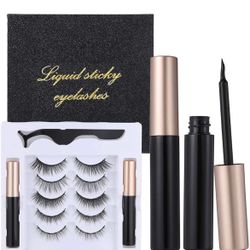 Liquid Sticky Strip Eyelashes And Eyeliner Gift Kit, New!