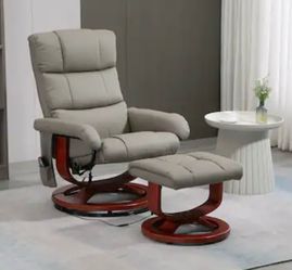 Electric Faux Leather Recliner with Ottoman,10 Vibration Points
