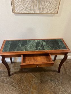 Vintage Wood & Marble Top Console Table