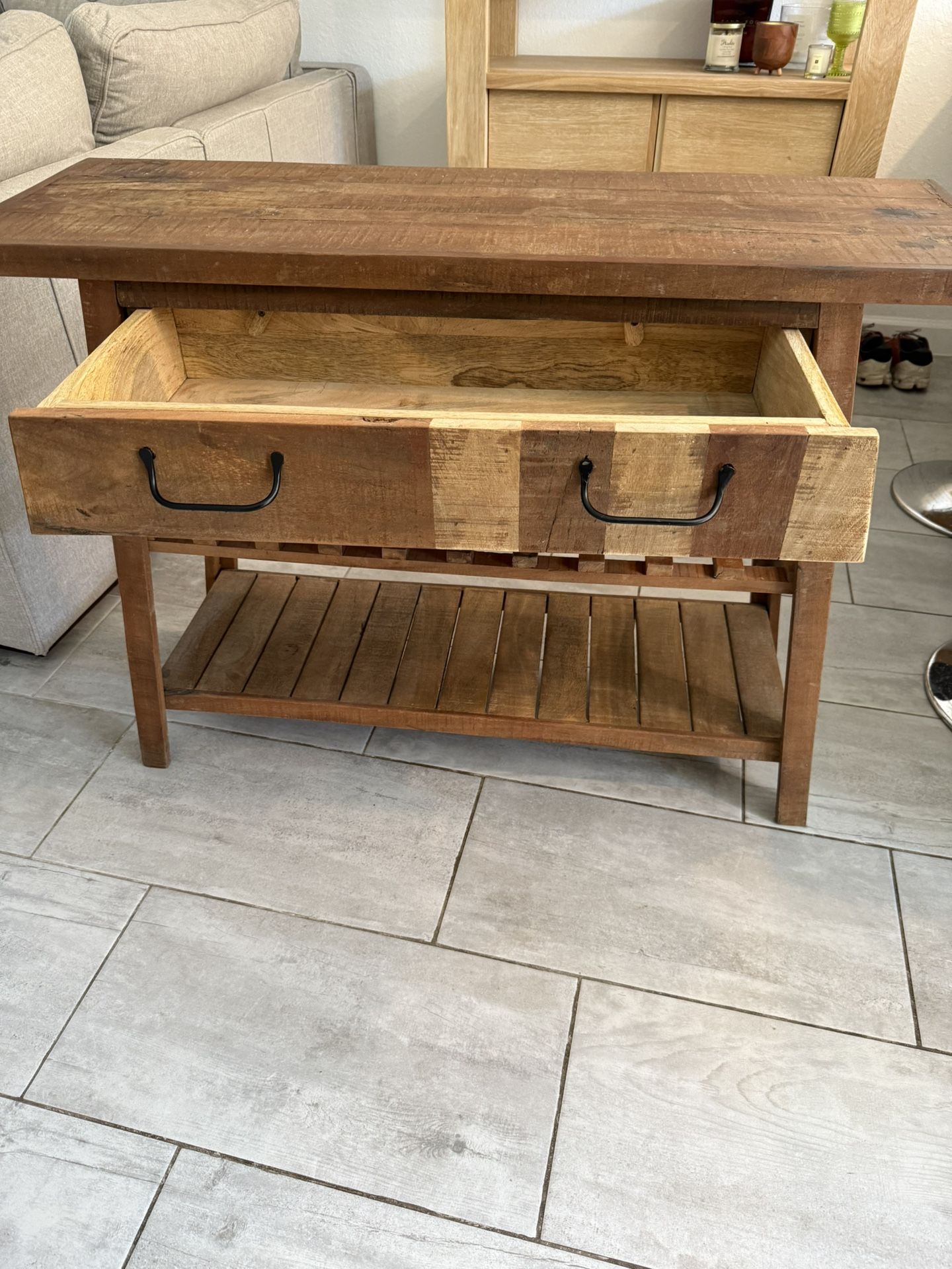 Rustic Wood Console Table with Drawer and Shelves