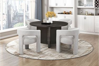 Dining set 5 pc Ebony Finish, Light Grey Boucle fabric, New Especial price