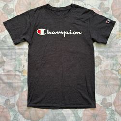 Champion Fashion Men's Grey T-Shirt Tee Classic Chest Logo Embroidered Small