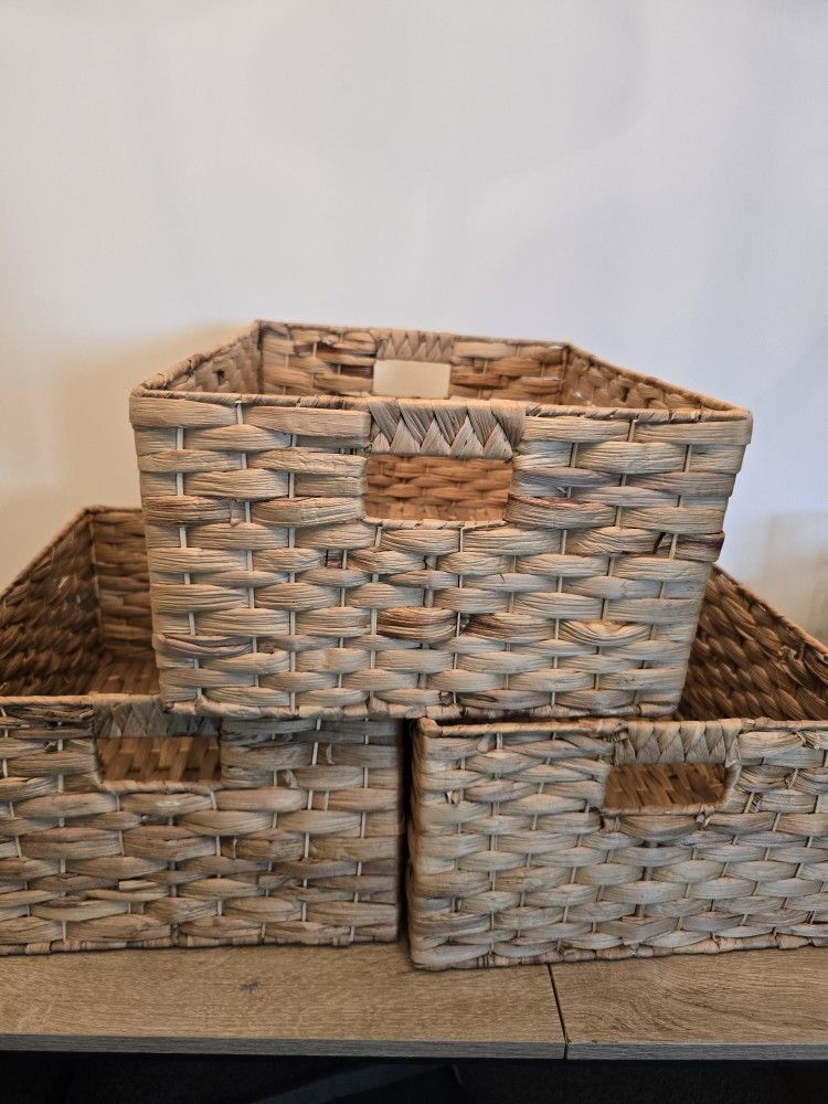 Set of 3 Woven Storage Baskets – 17x13" | Neutral Organizer Set