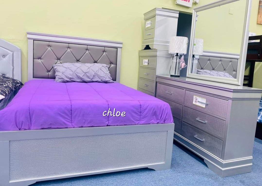 
\ASKdISCOUNTcOUPOn] queen King full twin bed dresser mirror nightstand bunk mattress /3pcs/🛎amli Silver Upholstered Panel Bedroom Set 