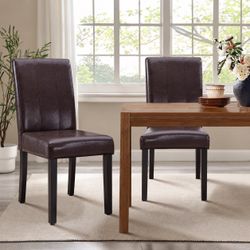 Brown Faux Leather Dining Chairs Set of 2
