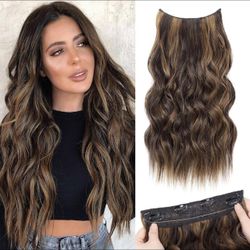 Human hair blend invisible wire hair extensions with 4 secure clips.