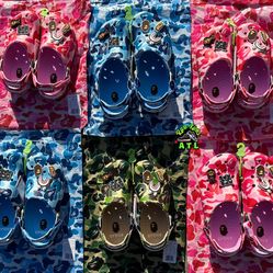 Bape Crocs Blue, Pink, Green