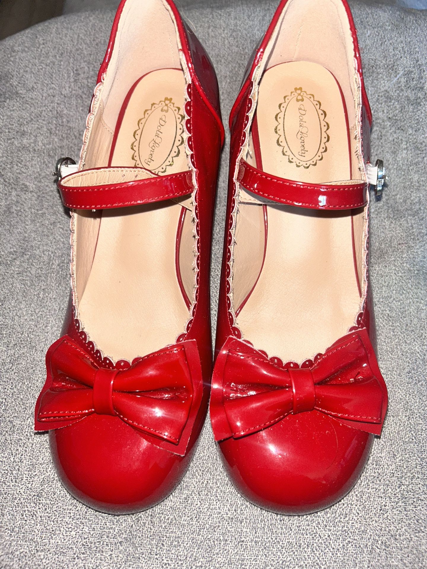 Cute Red Low Heel Shoes with Bow – Brand New!