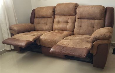 3-Seat Recliner Sofa Brown Fabric