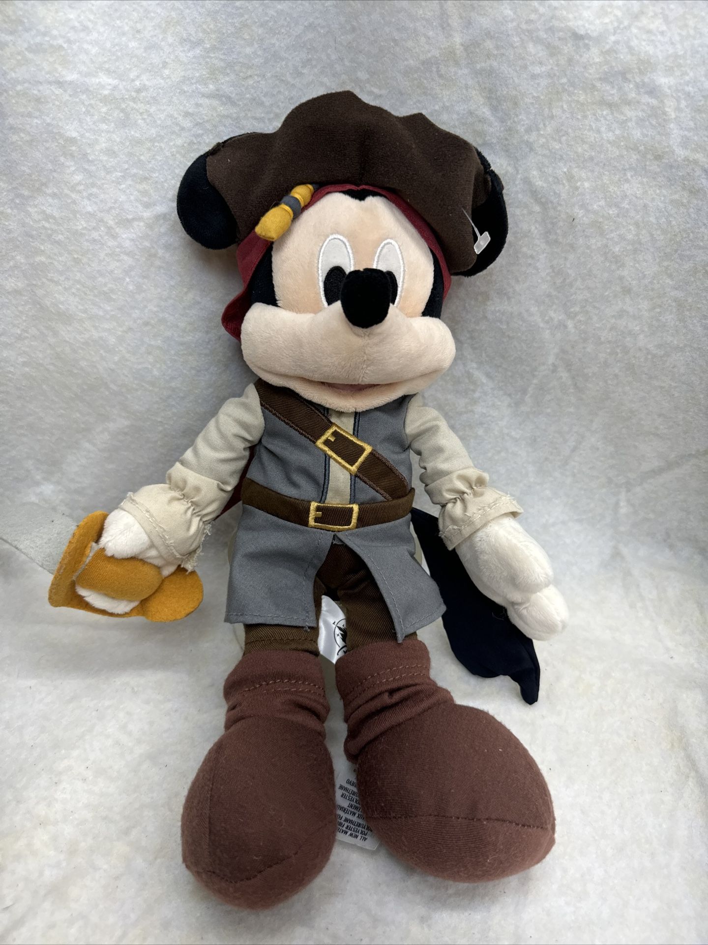Disney Parks Mickey Mouse Plush Pirate Sword Grey Vest 14” Stuffed Animal