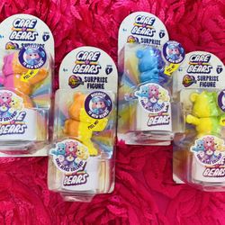 🌈💕❤️New Care Bears Peel N Reveal Surprise Figure Series 1 Set Of 4 Bears NIP💙🌈💕🌸