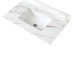 37" White Bathroom Vanity - Top With Undermount Rectangular Sink 37 Inch Marble 4" Backsplash