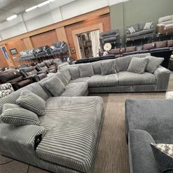Extra Fluffy Corduroy Gray Sectional Couch Set 📐 Color Options ⭐$39 Down Payment with Financing ⭐ 90 Days same as cash