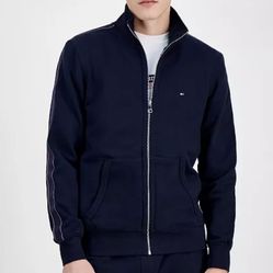 Tommy Hilfiger Men's Global Stripe Zip-Front Track Jacket, Stand Collar, Medium