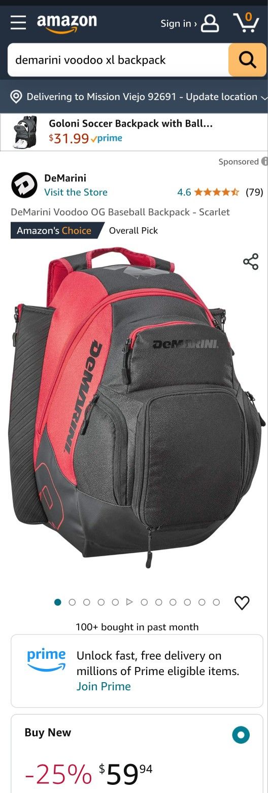 NEW Demarini VooDoo OG Baseball/Softball Backpack - $40
