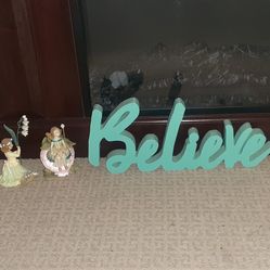 Wood Believe sign hangs or sits $10/Set 2 angels for $15 both