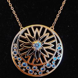 Aquamarine & White Topaz CZ Necklace/Rose Gold Plate (NEW)