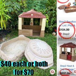 Outdoor Toys Step2 Play House and Step2 Sand Box with lid each $40 or both for $70 deal