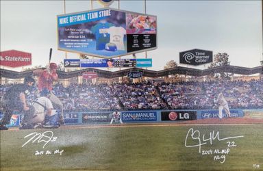 Clayton Kershaw and Mike Trout Dual-Signed, MVP Inscribed (2), MLB-Certified Large-Size Framed Canvas Display Piece #7/49